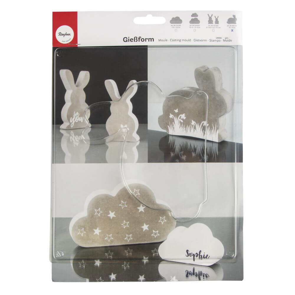 Vielseitige Gießform für Hasen und Wolken, geeignet für verschiedene Bastelprojekte, angeboten von Easy-Sticks, Gießform - Hase.