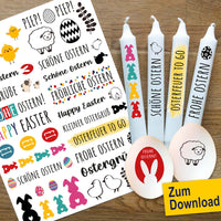Bunte Kerzenstickermotive von easy-sticks für deine Ostern DIY-Projekte. Ideal für die Gestaltung festlicher Osterkerzen - PDF zum Downloaden.