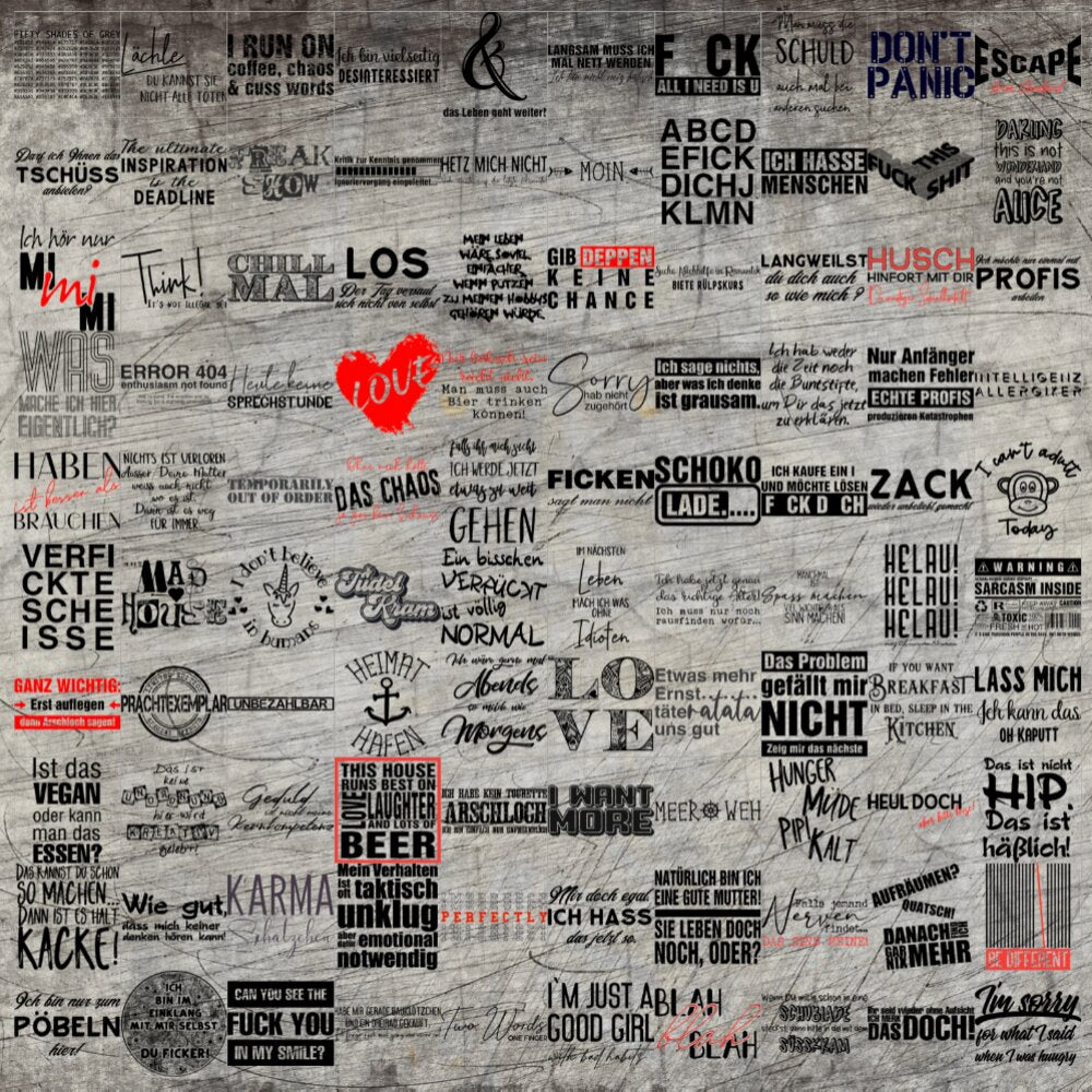 Eine kreative Ansammlung von 100 Stickern zum Ausdrucken in PNG-Dateien von easy-sticks. Die Collage zeigt humorvolle und inspirierende Sprüche und Designs, ideal für DIY-Projekte und persönliche Gestaltung.