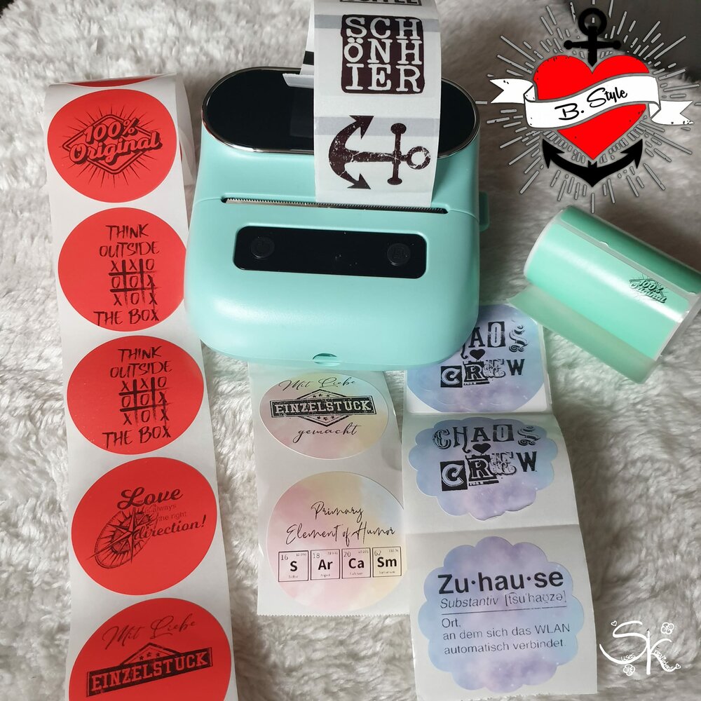 bunte Aufkleber und Drucker mit verschiedenen Designs von easy-sticks, 100 Sticker in PNG Format zum Drucken.