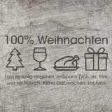 Kreative 100% Weihnachten Plotterdatei von easy-sticks. Grafik mit Weihnachtsbaum, Weinglas, Geflügel und Geschenk, die zum Entspannen und Feiern einlädt.