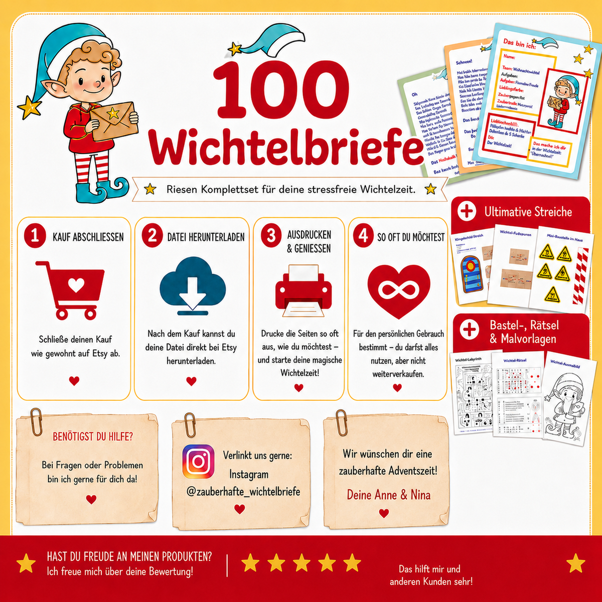 100 Wichtelbriefe PDF - inkl. viel Bastelzubehör