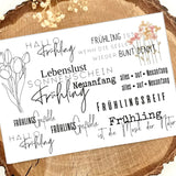 Rub On UV Sticker randlos Frühling von easy-sticks - Ein kreatives Design mit Frühlingsmotiven, Schriftzügen und floralen Elementen für DIY-Projekte und Dekoration.