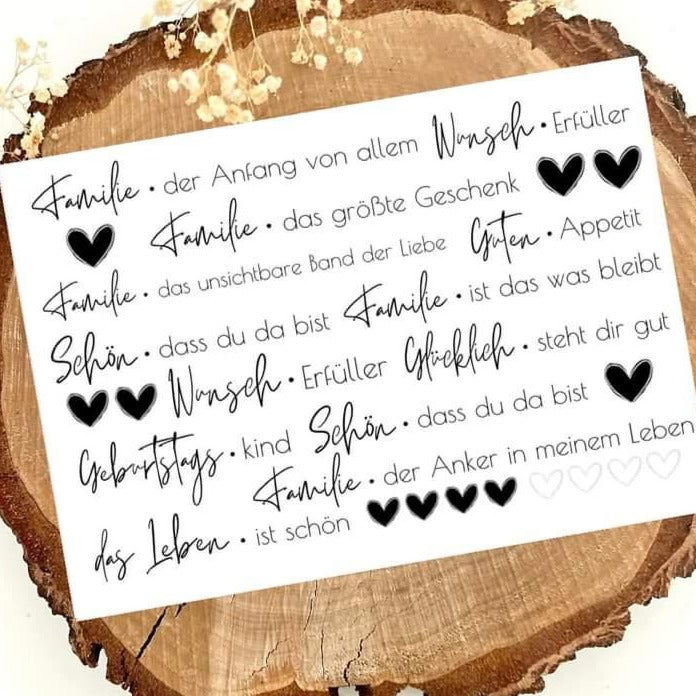 Transferfolie für Holz mit Sprüchen und Motiven zur Familien-Dekoration auf Holz