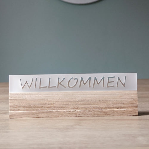 Willkommen Schild Aus Satinert Acryl, 16 X 2,2 X 0,8 cm, Elegantes Willkommenzeichen für Ihr Zuhause