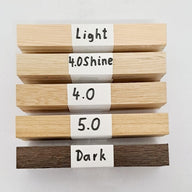 Easy-Sticks Muster Set - Ideal zum Kennenlernen: Farbige Holzproben inkludiert Light, 40.0 Shine, 40.0, 5.0 und Dark in einem übersichtlichen Layout.