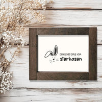 Ein kreatives Ostermotiv mit dem Text 'Ein kleiner Gruß vom sterhasen', perfekt für die Osterbastelprojekte von easy-sticks, inspiriert von ihrer PDF-Datei mit 9 Ostermotiven in Schwarz/Weiß und Bunt.