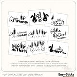 Schwarz-weiße Ostermotive von Easy-Sticks für kreative DIY-Projekte. Diese PDF-Druckdatei enthält 9 verschiedene Designs, die perfekt für Osterkarten und Dekorationen sind.