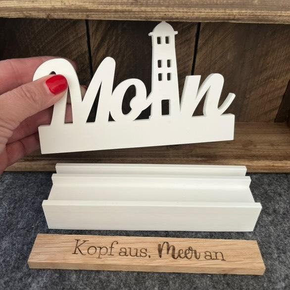 Handgefertigtes Einschieber-Schild von Easy-Sticks mit dem Aufdruck 'Moin', ideal für maritime Dekorationen und als charmantes Geschenk.