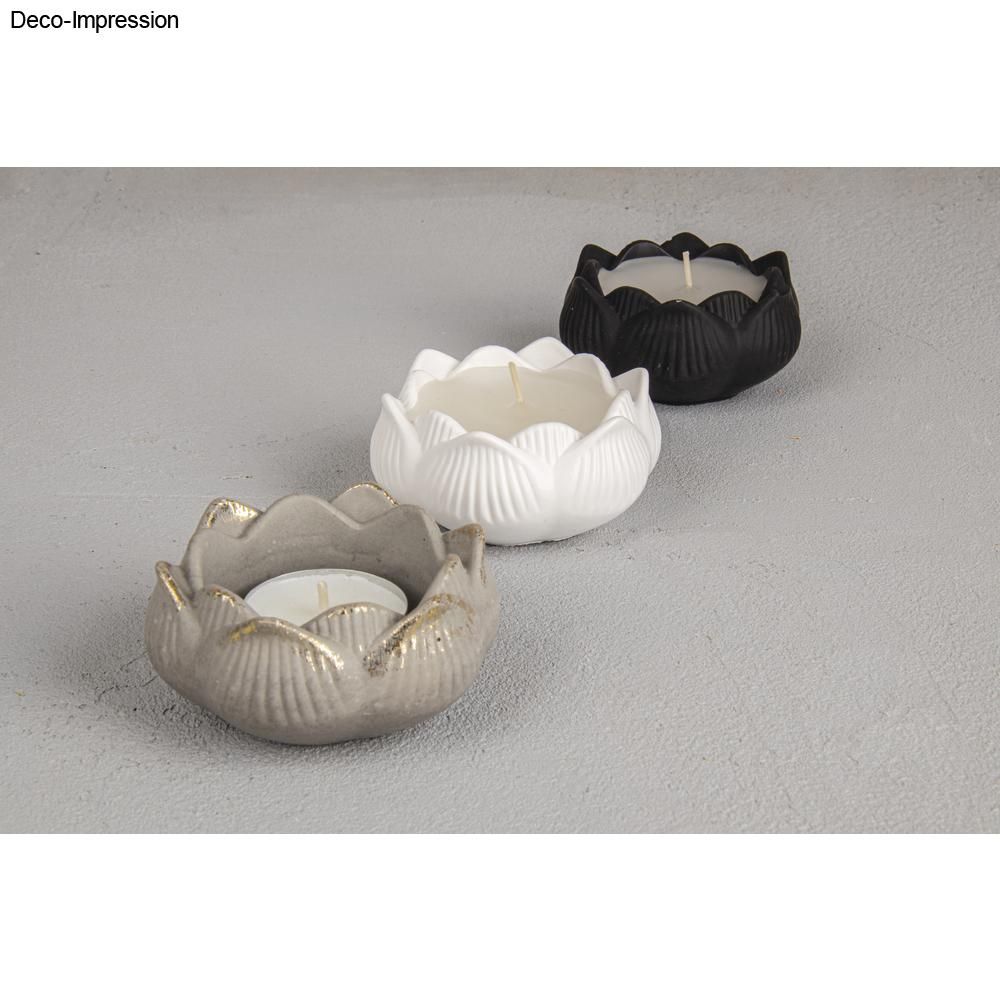 Silikonform - Schale Lotusblüte von Easy-Sticks, set aus drei dekorativen Schalen in grau, schwarz und weiß, perfekt für kreative Kerzen und Teelichter.