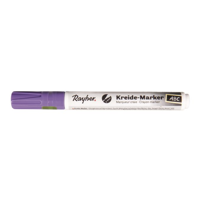Violetter Kreide-Marker von easy-sticks mit Keilspitze, ideal für kreative Beschriftungen auf verschiedenen Oberflächen, wie Glas und Metall.