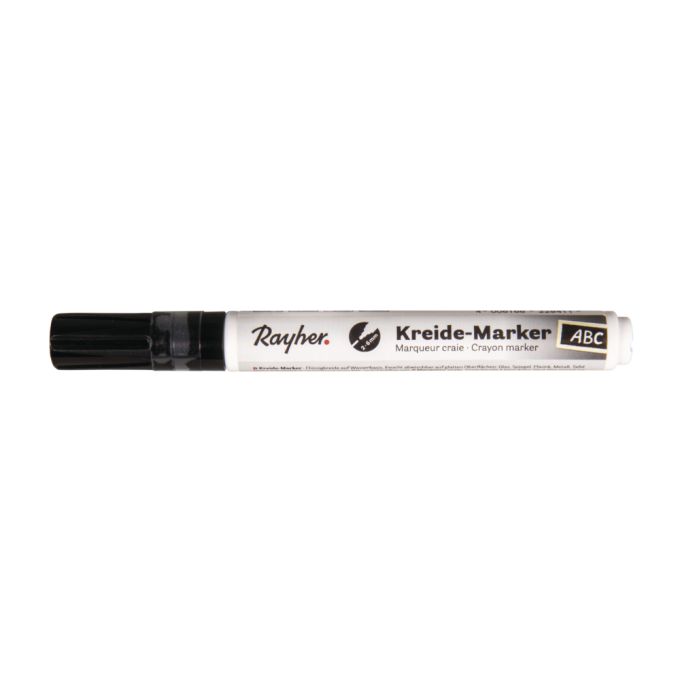 Schwarzer Kreide-Marker von Rayher, ideal für kreative Beschriftungen, Teil der Kollektion Kreide-Marker Keilspitze 2-6 mm von easy-sticks.