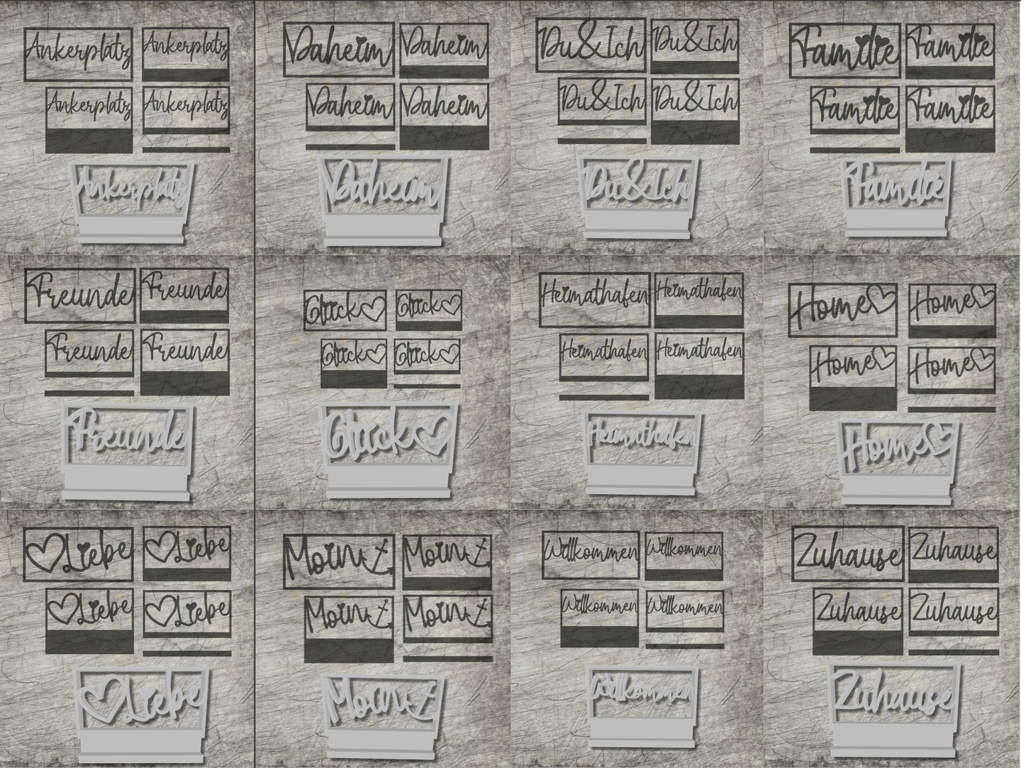 3D/ Plotter- / Laserdatei - Zuhause, Willkommen, Moin, Ankerplatz, Liebe, Zuhause, Freunde, Familie, Glück, Heimathafen&nbsp;im Rahmen Bundle (Digitaldownload)&nbsp;