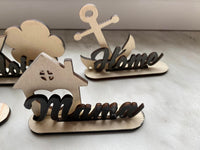 Kreatives Holzdesign mit den Ausstechern "3 & 4mm Ausstecher Home, Moin, Herz, Mama, Love" von easy-sticks. Perfekt für DIY-Projekte und Bastelarbeiten.