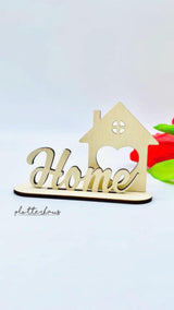 Holz-Dekoration mit dem Schriftzug 'Home' und einem Herz, perfekt für kreative Projekte von easy-sticks – 3 & 4mm Ausstecher Home, Moin, Herz, Mama, Love - Laserdatei.