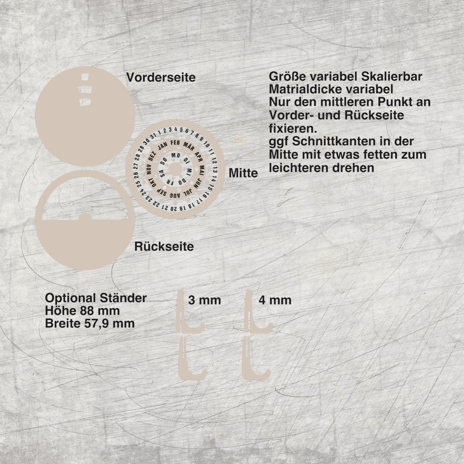 3&4 mm Unendlicher Kalender & Aufsteller  Laserdatei xtool