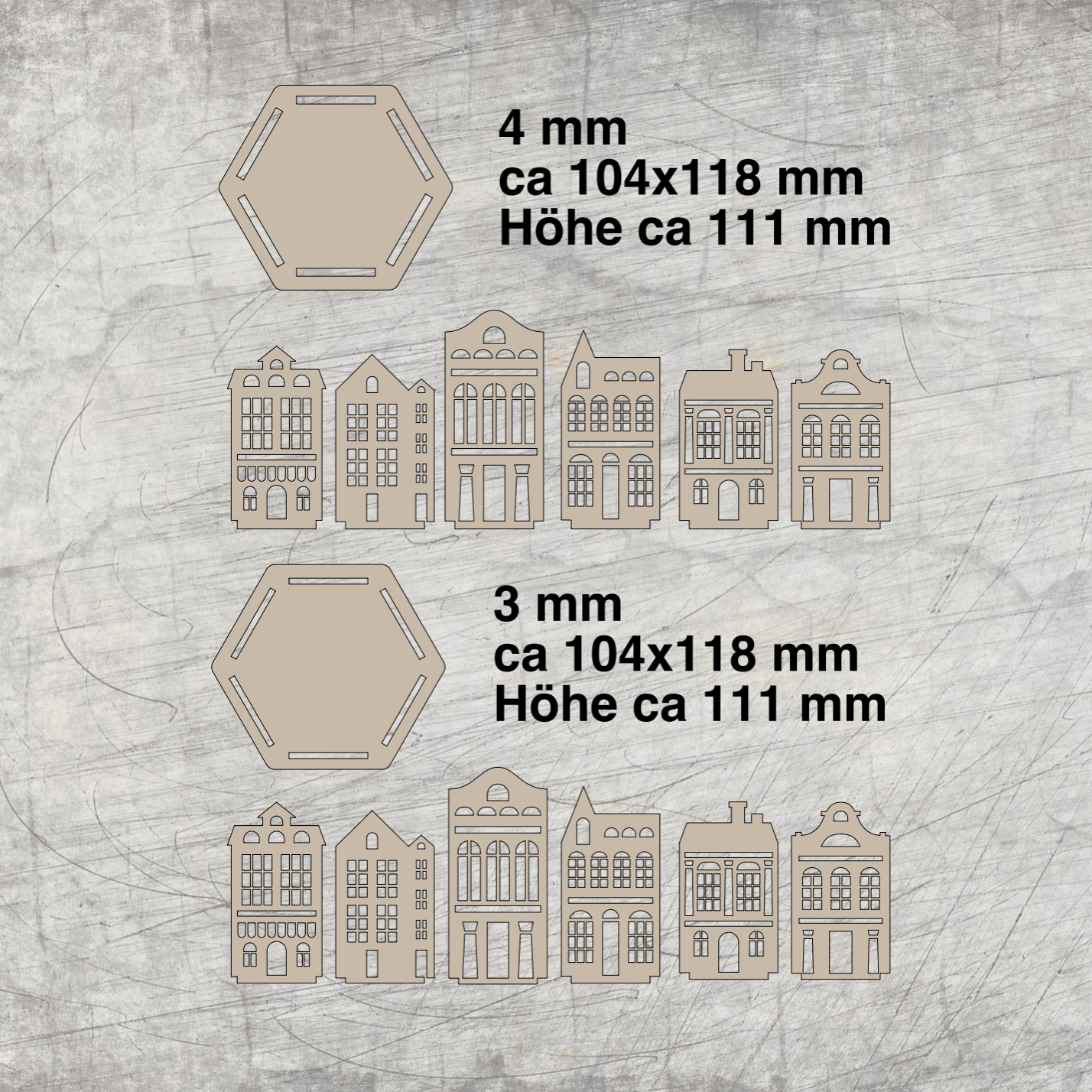 3 & 4 mm Windlicht Häuser Laserdatei