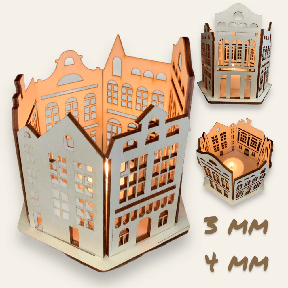 3 & 4 mm Windlicht Häuser Laserdatei Laser DIY Xtool selbst gemacht holz