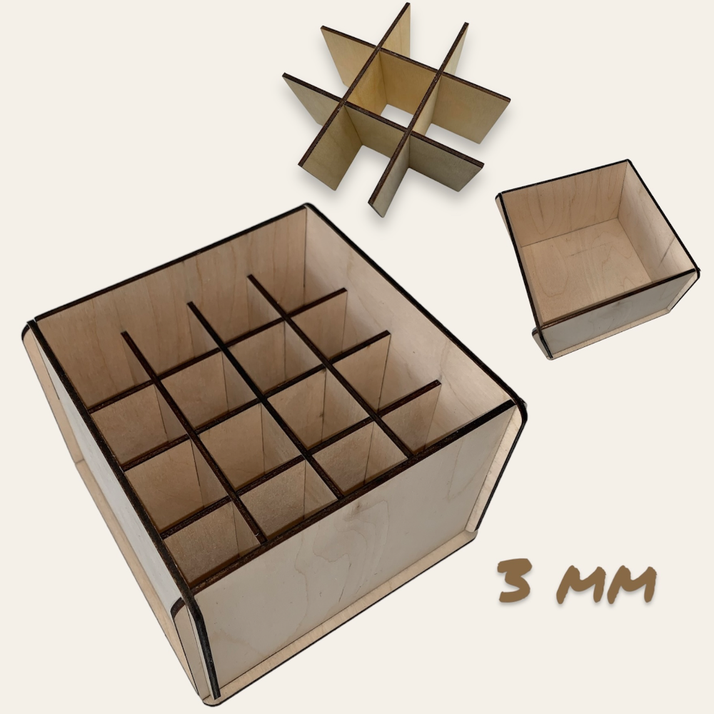 3 mm Box mit ver. Teilern Laserdatei für Aufbewahrungen