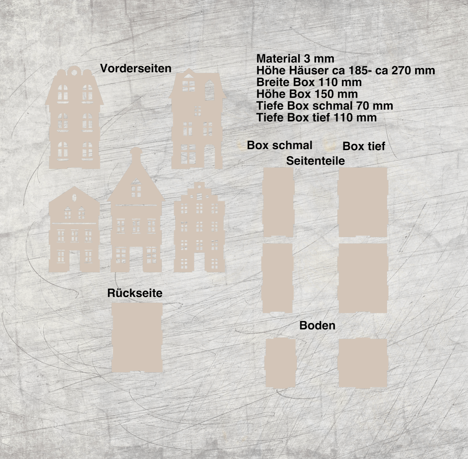 3mm Häuserbox Deko Häuser Laserdatei xtool laser datei download downloaden
