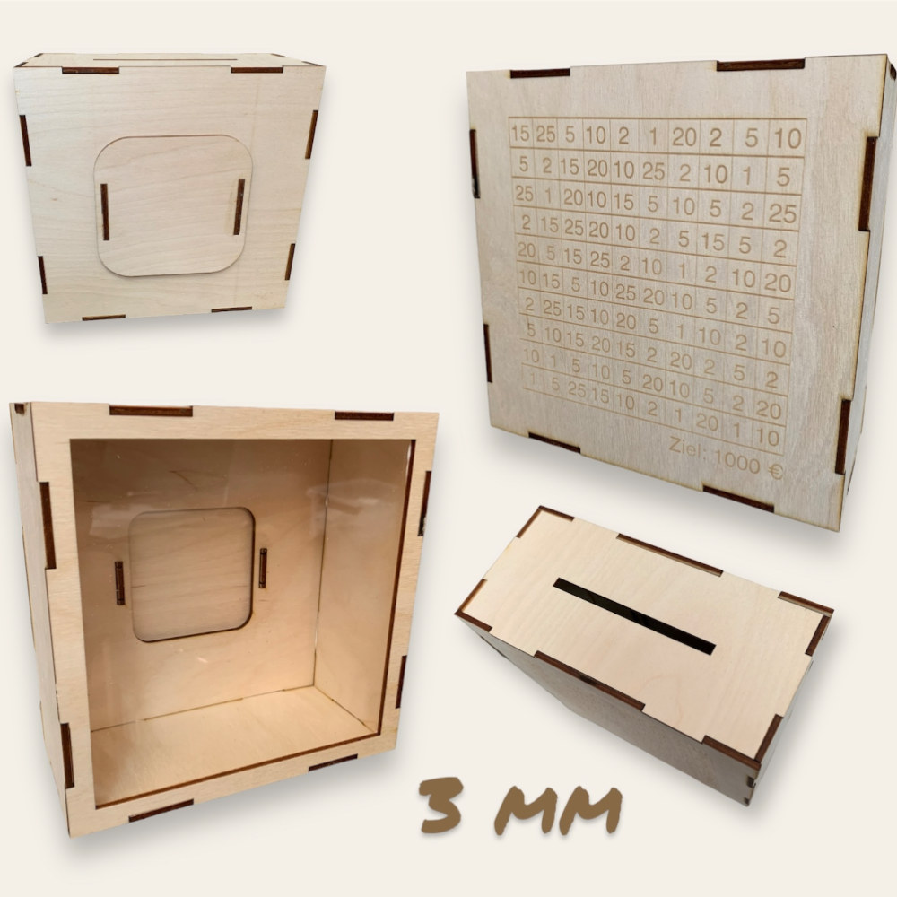 3 mm Spardose Laserdatei Geld sparen xtool datei holz