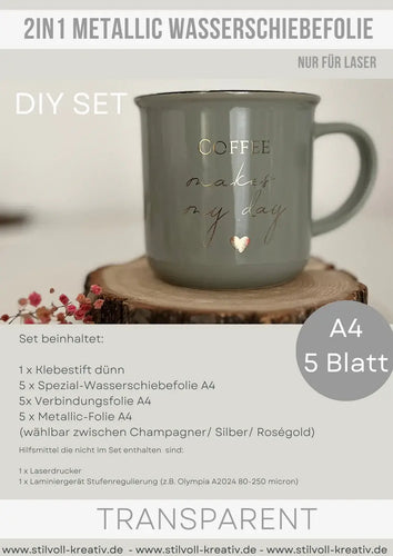 DIY 2in1 Metallic Wasserschiebefolien Set für Kerzen, Acryl Easy-Sticks, Keramik, Glas