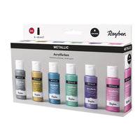Set von 6 hochwertigen Acrylfarben in Metallic-Farben von Easy-Sticks, jeweils 60 ml, ideal für kreative Projekte und Kunstwerke.