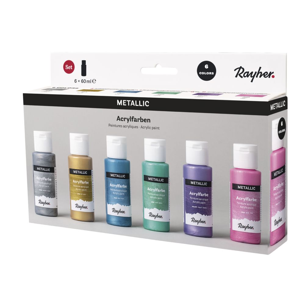 Set von 6 hochwertigen Acrylfarben in Metallic-Farben von Easy-Sticks, jeweils 60 ml, ideal für kreative Projekte und Kunstwerke.