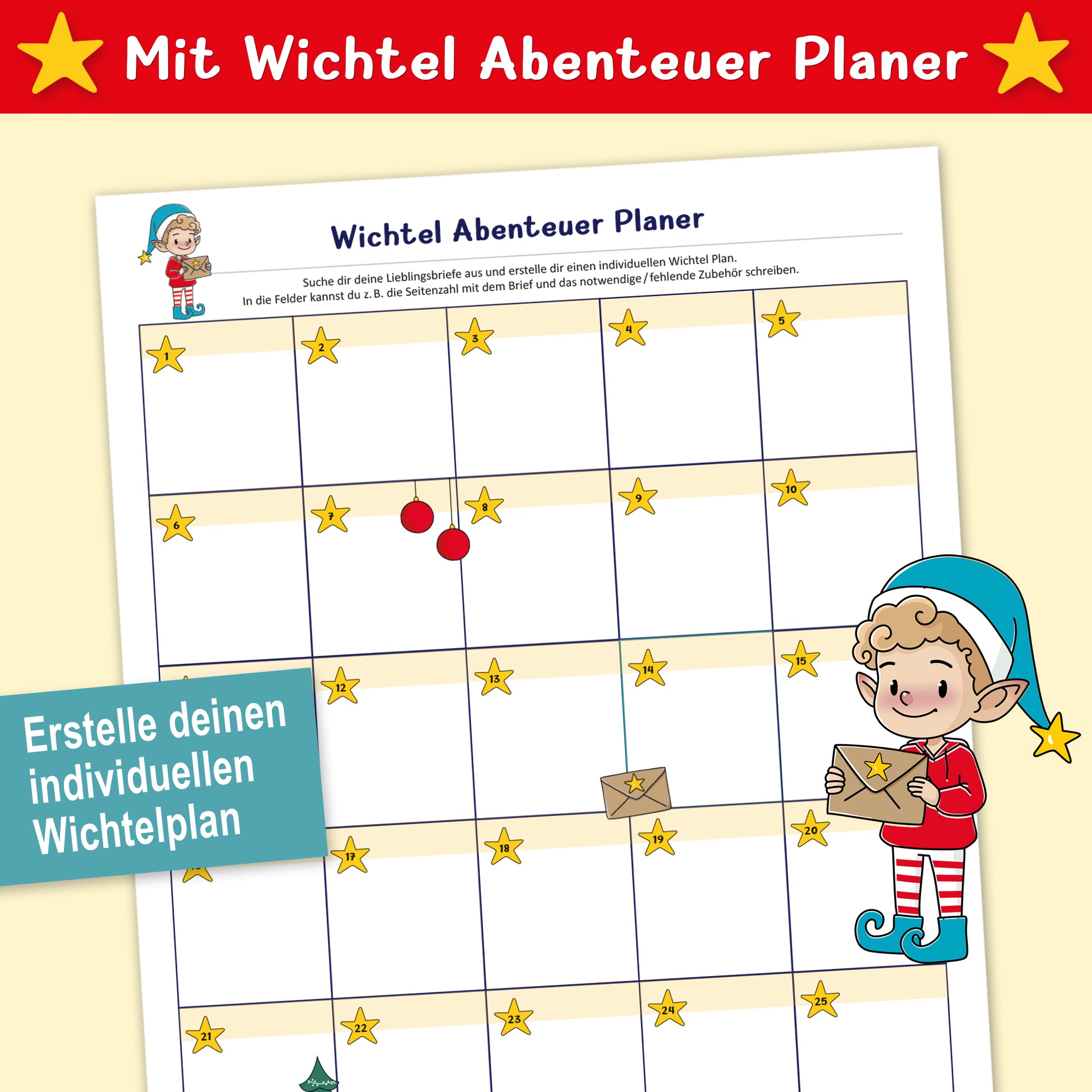 Wichtel Abenteuer Planer
100 Wichtelbriefe auf einen Streich Inkl. Bastelzubehör zum Downloaden - Personalisierbar Für Eine Magische Wichtelzeit