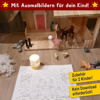 Ausmalbilder und Bastelmaterialien für Kinder integriert in eine festliche Kulisse – Wichtelbriefe mit Zubehör von easy-sticks.