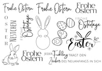 Rub on UV Sticker randlos Ostern 1 A5 von easy-sticks, illustriert mit österlichen Motiven und Schriftzügen, perfekt für Bastelprojekte.