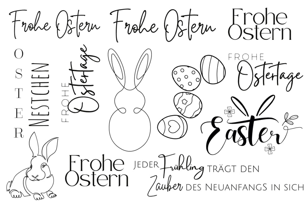 Rub on UV Sticker randlos Ostern 1 A5 von easy-sticks, illustriert mit österlichen Motiven und Schriftzügen, perfekt für Bastelprojekte.