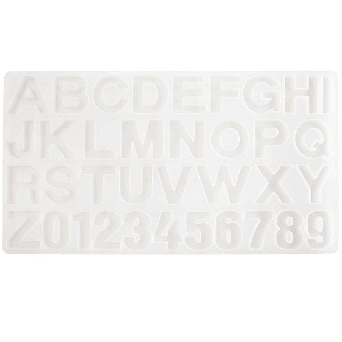 Silikon Gießform Alphabet und Zahlen von easy-sticks, Maße 35,7 x 19,2 x 0,9 cm, ideal für kreative Projekte, Buchstaben und Zahlen jeweils 4 cm hoch.