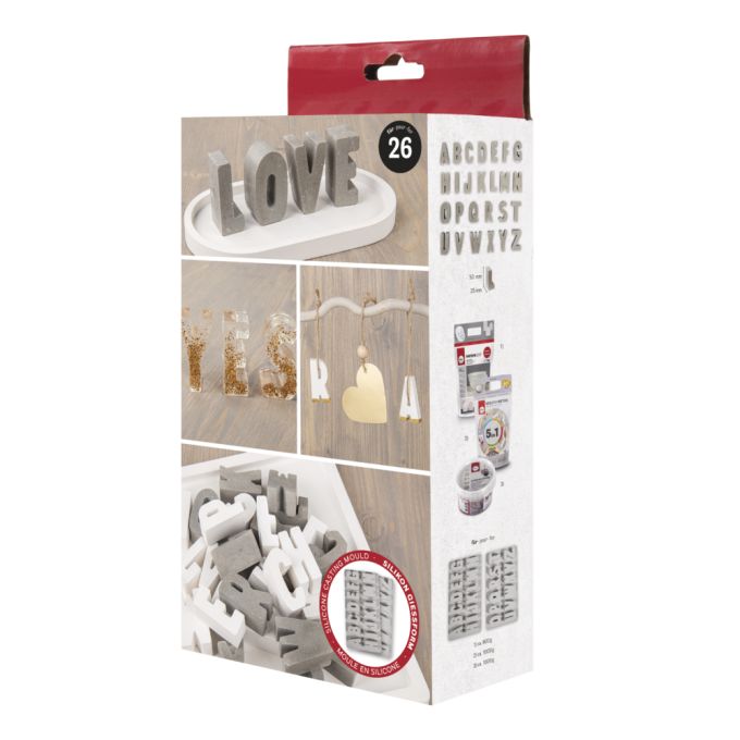 Silikonform für Buchstaben von Easy-Sticks: Ein kreatives Set mit 26 Buchstaben in einem ansprechenden Design, ideal für personalisierte Bastelprojekte.