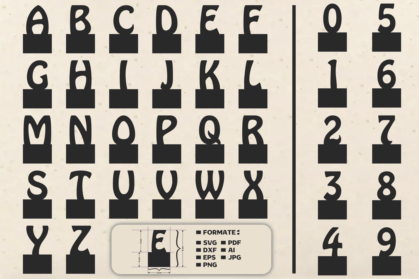 Buchstaben Und Zahlen Basteln Plotter Und Laser - 0-9 & A-C In 6cm Und 3cm Für Easy-Sticks Aufsteller