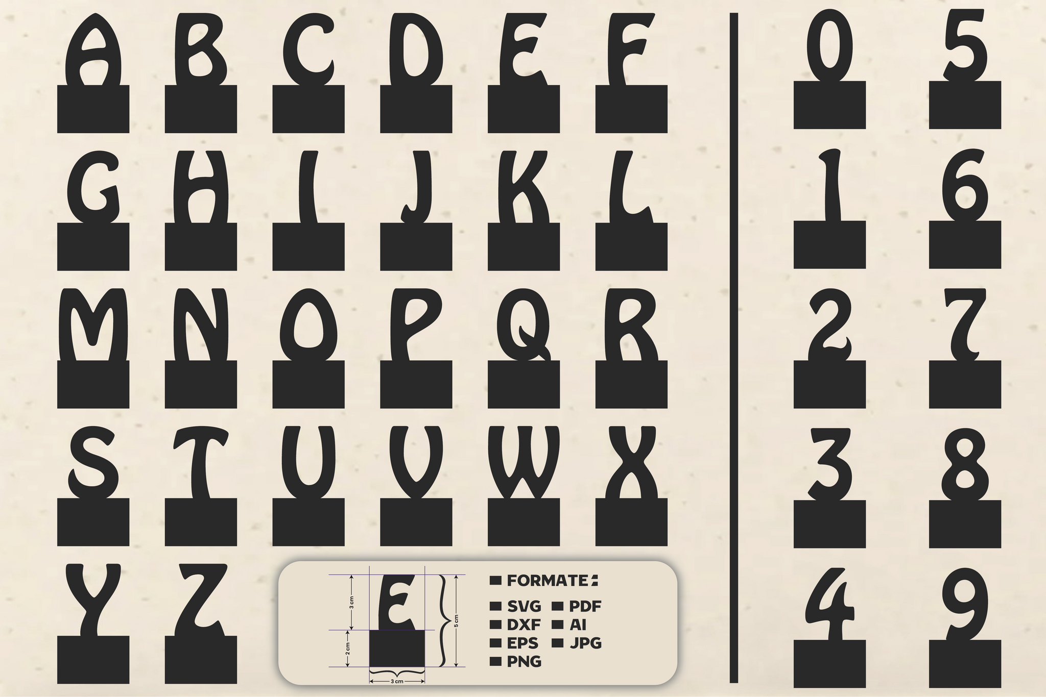 Buchstaben Und Zahlen Basteln Plotter Und Laser - 0-9 & A-C In 6cm Und 3cm Für Easy-Sticks Aufsteller