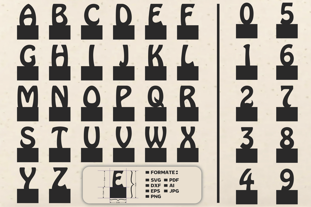 A, B, C Buchstaben und Zahlen 0 - 9, 6cm und 3cm hoch für Easy-Sticks Aufsteller