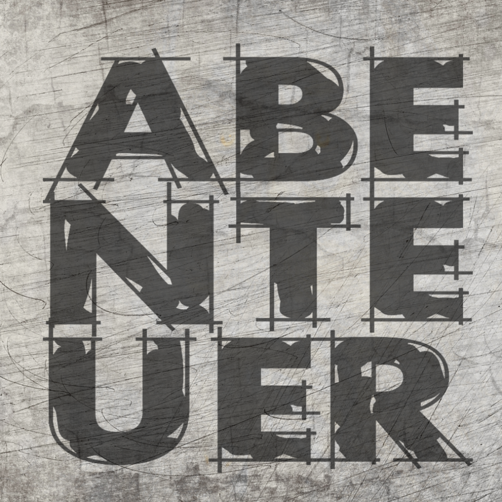 Kreative Laserdatei "Abenteuer" von easy-sticks mit einzigartigem Schriftzug, perfekt für handgemachte Projekte aus Holz und Acryl.