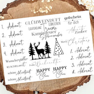 Advent Randlose RUB On UV Sticker A5 Schwarz – Hochauflösende Dekorative Aufkleber Für Glatte Oberflächen 1. Advent 2. Advent 3. Advent 4. Advent Wunscherfüller Frohe Weihnachten Gutschein