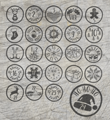 Dekorative Adventskalender-Plotterdatei von Easy-Sticks mit festlichen Zahlencircles und Symbolen für die Adventszeit, ideal für kreative DIY-Projekte.