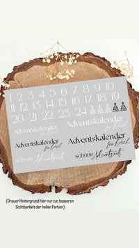 Adventskalender Zahlen Rub on UV Sticker randlos A5 schwarz weiß Advent Sticker DIY Kalender basteln