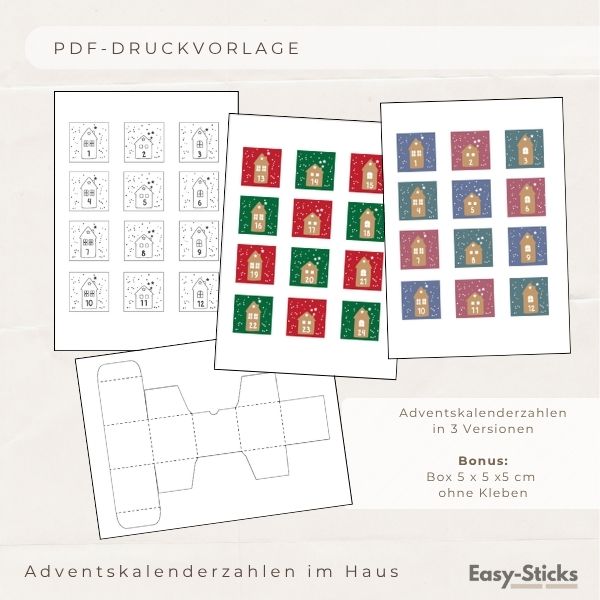 Adventskalender Zahlen PDF + Box zum Basteln mit Easy-Sticks