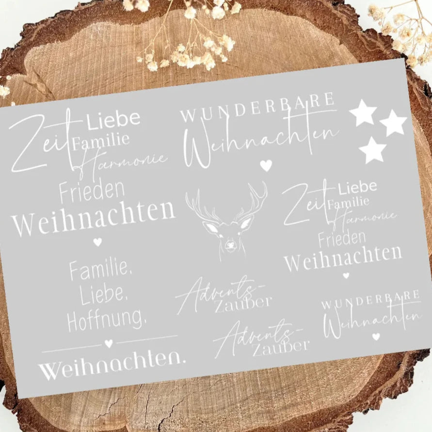 Weihnachten Sticker Aufkleber Rub Ons in weiß A5 Wunderbare Weihnachten