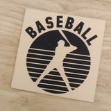 Schneideplatten-Gestaltung mit der Gravur "BASEBALL" und einem Spieler-Symbol, gefertigt von easy-sticks, im Stil der Baseball Plotterdatei.