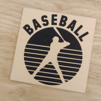 Schneideplatten-Gestaltung mit der Gravur "BASEBALL" und einem Spieler-Symbol, gefertigt von easy-sticks, im Stil der Baseball Plotterdatei.