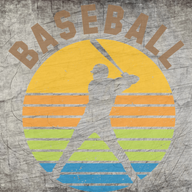 Bunte Baseball Grafik mit einem Spieler, der mit einem Schläger schlägt, umgeben von einem runden Farbverlauf, ideal für kreative Projekte und DIY-Ideen. Entworfen von easy-sticks und Teil der "Baseball Plotterdatei".