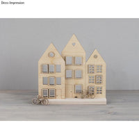 Holzmotiv Häuser Set Mit 3 Holzhäusern, Dekorativen Motiven Und FSC Zertifiziertem Holz, 18x12cm