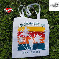 Strandtasche mit dem Aufdruck "Paradise Beach Great Escape" von Easy-Sticks, ideal für kreative DIY-Projekte mit der Plotterdatei "Beach".