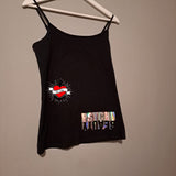 Schwarzes Top mit stylishem, holographischen Aufdruck 'PSYCHO BEAUTY' von easy-sticks, perfekt für modebewusste DIY-Anhänger.