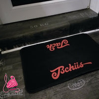 Begrüßung und Abschied Plotterdatei von Easy-Sticks auf schwarzem Türmatte mit ansprechendem Schriftzug.